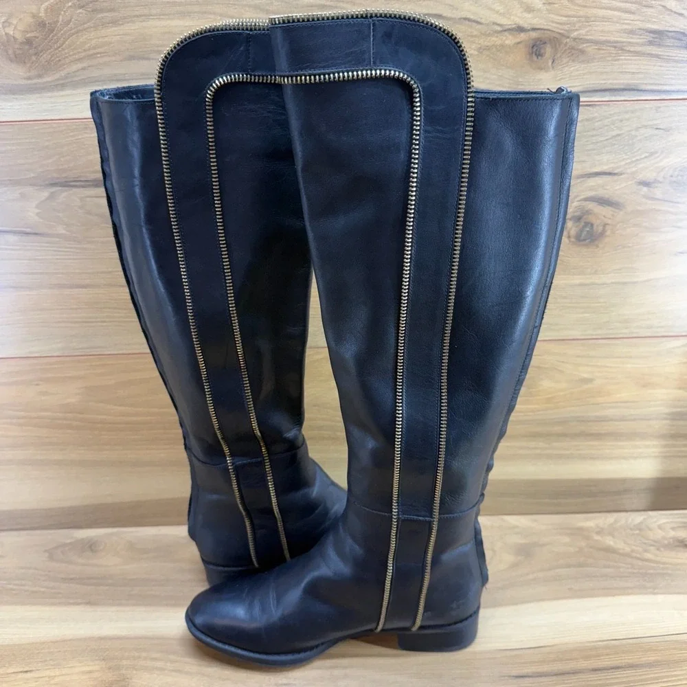 Karl Lagerfeld Mimi Tall‎ Boots Womens 6 M Black Leather Zipper Over The Knee